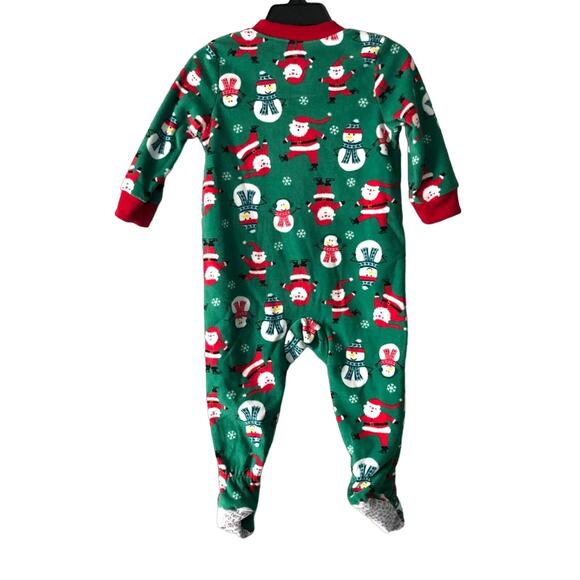 Carter's Green Red Santa Snowman Christmas Holiday Full Zip Fleece Footie Pajama - Picture 3 of 4